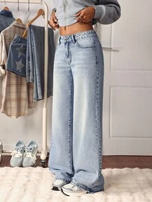 SHEIN Tall Women's Pocket Design Loose Casual Versatile Jeans - Light Wash - View 3