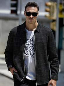 EASEVO 男士加大通勤简约商务长袖拉链夹克，秋冬