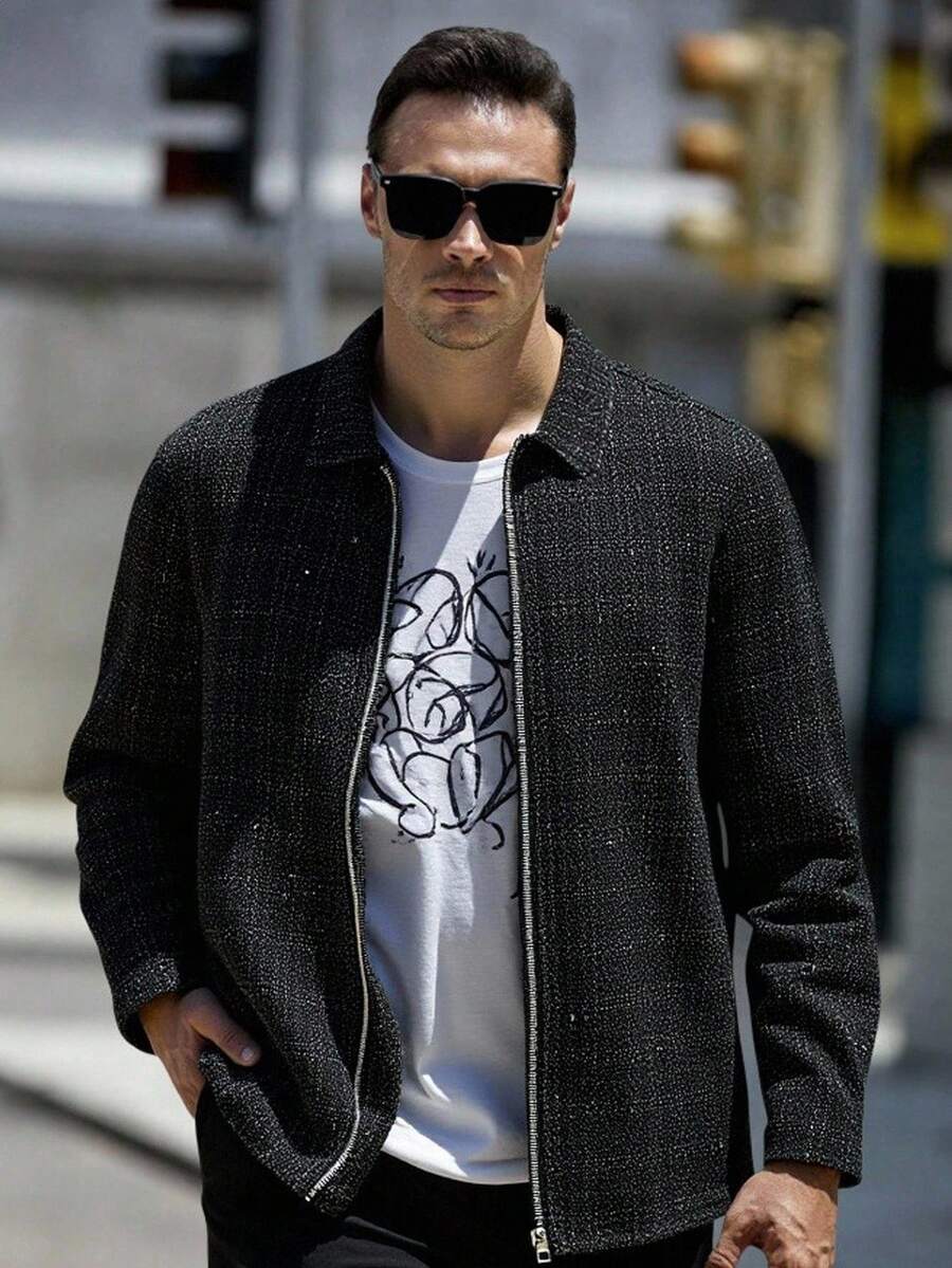 EASEVO 男士加大通勤简约商务长袖拉链夹克，秋冬