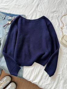 SHEIN Serisse Kids Tween Girls Solid Navy Color Asymmetrical Neckline Long Sleeve Sweater, Suitable For Autumn Winter, Back To School, Fall Winter Clothes, Winter Girls Clothes, Mommy And Me Matching Outfit, Chic Autumn Sweater,Mother Daughter Outfits Navy Sweater Navy Blue Girls Sweater Off The Shoulder Tops For Tweens Tween Off The Shoulder Top Girls Navy Sweater Girls Off The Shoulder Sweater Navy Blue Sweater Girls Blue Sweater Tween