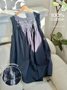 Comfortcana Váy xanh navy thường ngày cỡ lớn dành cho nữ - Màu xanh hải quân - Xem 7