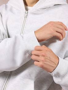 SUMWON 经典常规版型全拉链连帽衫，带中央口袋，休闲抽绳家居服外套，适合秋冬 - 灰色 - 查看 7