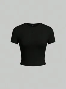 SHEIN EZwear 5 peças/pacote Camisetas Básicas de Manga Curta Slim Fit de Cor Sólida - Azul Marinho - Visão 11