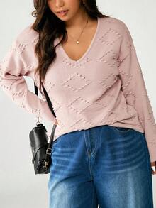 EMERY ROSE Suéter de manga larga de unicolor romántico y ajustado para mujer de talla grande