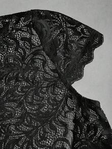 Fairmaia German Traditional Women's Open Collar Puff Sleeve Sheer Lace Blouse