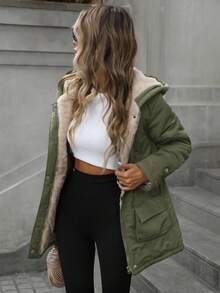 Aveloria Modichic Fashion Loose Casual Versatile Hooded Zip-Up Drawstring Waist Padded Padded Coat Clothes Winter 