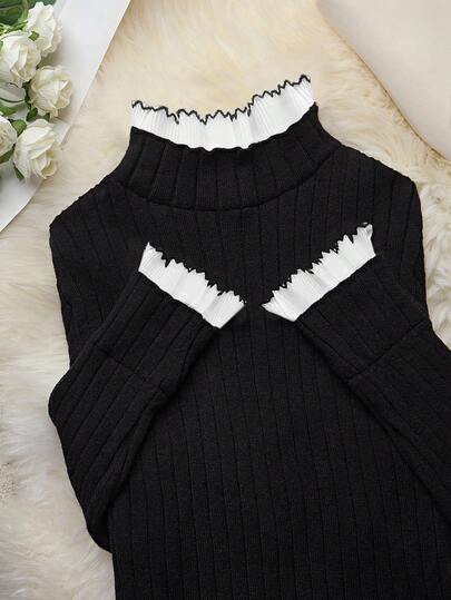 Franclia 休闲拼色立领修身毛衣，秋冬