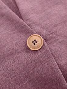 SHEIN PETITE Women's Vacation Solid V-Neck 3/4 Sleeve Shirt And Floral Print Loose Pants 2 Pieces Set - Multicolor - View 5