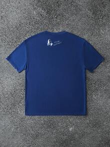 WB Horror X SHEIN Herren Rundhals Kurzarm T-Shirt mit Allover-Muster, Sommer - marineblau - Übersicht 2