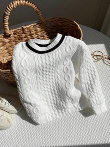 SHEIN 男女通用婴儿/幼儿休闲白色圆领长袖运动衫，适合幼儿园、秋冬季 - 彩色 - 查看 5