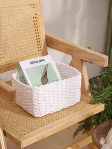 Handmade Woven Storage Baskets  Natural Paper Rope Organizer Bin For Home, Farmhouse Decor Basket With Lid (S/M/L), Bookshelf & Kitchen Cabinet Organizer, Christmas Gift Idea - White - View 9