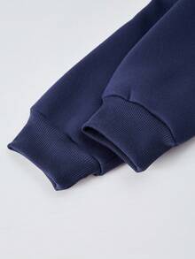 SHEIN Explorewe Roupas para meninas, moletom solto com estampa vintage americana e inglesa, gola redonda e minissaia xadrez plissada da moda, adequado para a escola e para o trajeto casual no outono - Azul marinho - Ver 4
