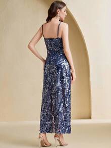 Anewsta 女士性感露背亮片连衣裙，欧美时尚 - 藏蓝色 - 查看 6