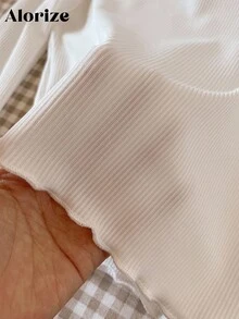 2件/套 少女休闲不对称领百搭T恤，百搭街头风宽松蝴蝶结喇叭袖T恤，秋冬季时尚之选 - 彩色 - 查看 5