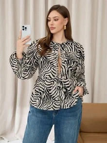 Auralis Áo sơ mi tay lỡ họa tiết ngựa vằn thời trang cỡ lớn dành cho người đi làm - Nhiều màu - Xem 1