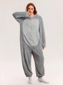 TOM & JERRY X SHEIN 卡通老鼠刺绣拉链长袖连体衣