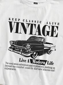 Manfinity Joysei Plus Size Men's Vintage Car Graphic Loose Fit Cropped Tank Top, Men's Summer Casual Sleeveless Shirt, Suitable As Friend Gift - White - View 5