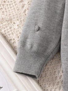 女童甜美灰色毛衣套装 - 精致手工3D花朵，宽松百搭，长袖针织套头衫+长裤两件套，可爱时尚，秋冬毛衣套装，女童针织套装，女童针织毛衣裤套装，女童两件套服装，女童秋季服装 - 灰色 - 查看 6