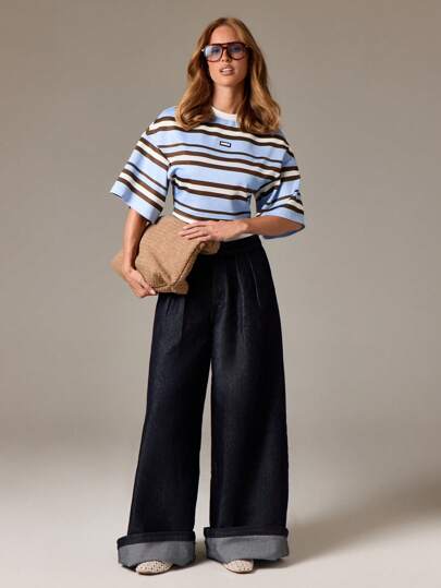AiiRZ Retro Oversized Crop T Shirt Striped Wide Sleeve Summer Casual Streetwear Festival Top Teen Y2K 90s Fashion Boxy Cut Crop Tee