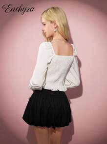 Teen Girl Casual Elegant Versatile White Long Sleeve Asymmetric Collar Blouse, Spring/Autumn - White - View 2