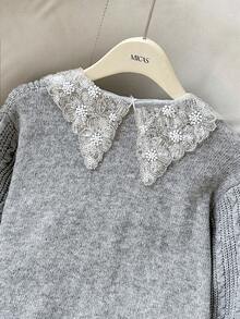 Heiryn 秋冬女士花卉串珠领抽绳休闲日常针织开衫