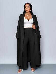 SOLERSUN Winter Clothes For Women Ankle Length Longline Double Breasted Blazer With Trousers Suit - Black - View 5