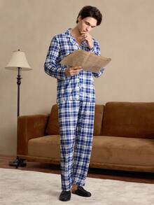 EverLounge Men's Plaid Collar Long Sleeve Top & Pants Pajama Set Plaid Pajamas His And Hers Pajamas Matching Pajamas Couple Pajama Couples Pajamas Set, Winter Clothes - Multicolor - View 2