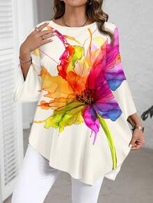 EMERY ROSE 水彩印花优雅教师礼物休闲简约全印花大码衬衫，春秋季 - 彩色 - 查看 1