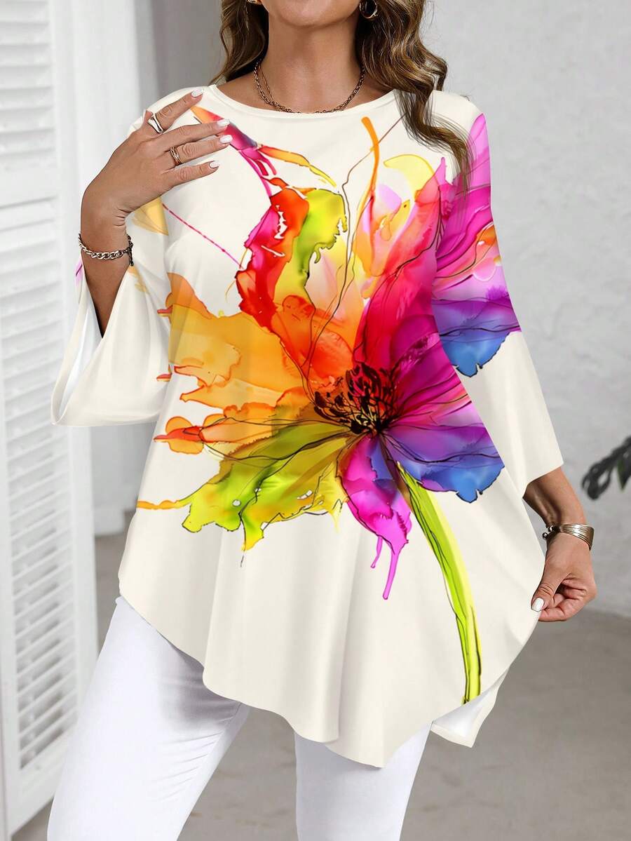 EMERY ROSE 水彩印花优雅教师礼物休闲简约全印花大码衬衫，春秋季 - 彩色 - 查看 1