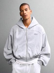 SUMWON 带中央口袋的短款全拉链连帽衫 - 灰色 - 查看 1