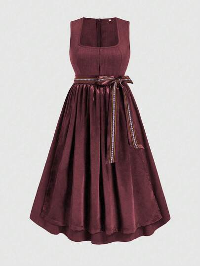 Fairmaia Plus Size Dames Vierkante Hals Vintage Mode Geplooide Mouwloze Jurk