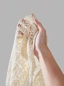 SHEIN MOD Apricot Lace Up Knitted Hollow Bell Sleeve Cardigan, Vacation Cardigan, Bohemian Cardigan, Beach Cardigan, Women's Country Wear, Spring Cardigan Jacket