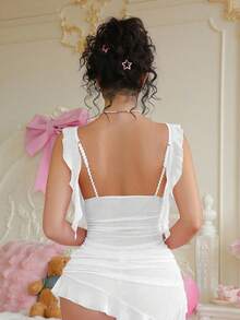 PetitDoll Bộ 2 chân váy mini voan xếp ly bất đối xứng - trắng - Xem 3