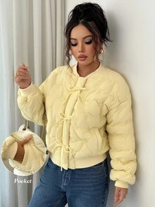 Elenzga معطف كاجوال للنساء بلون أحادي، شتوي - أصفر - مشاهدة 1