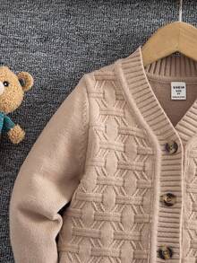 SHEIN Young Boy Casual Solid Color Button Front Cardigan, Autumn Kids Cardigan Sweater Boys Sweater Cardigan Boys Knit Cardigan Toddler Boy Cardigan Sweater Brown Cardigan Sweater Brown Sweater For Boys Kids Knit Cardigan Toddler Boy Sweater Boys Button Cardigan Sweater Boys Sweater Jacket 8 Years Old Boy Knitwear Brown Sweater For Teen Boy Kids Vest Sweater Fall Winter - Khaki - View 3