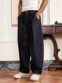 SWAVVY Men's Pleated Pocket Relaxed Fit Tapered Leg Jeans