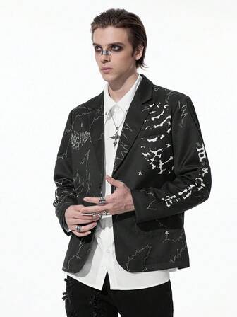 Goth Men's Autumn Mottled Pattern Lapel Long Sleeve Casual Suit Jacket