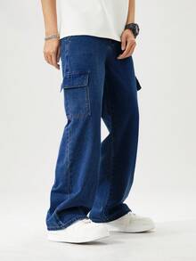 SHEIN Explorewe 青少年男孩户外休闲工装牛仔裤 - 深色水洗藍 - 查看 7