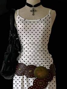 Muchica Casual Minimalist Y2K, Grunge, Retro Polka Dot Full-Length Bodycon Slip Dress, Suitable For Summer Chic Dress