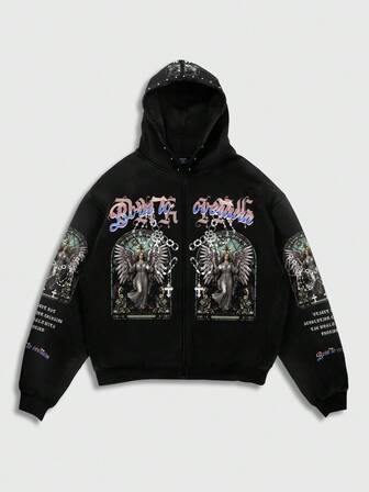 Street Life Herren Kapuzenpullover mit Strass-Gothic-Verzierung, Herbst