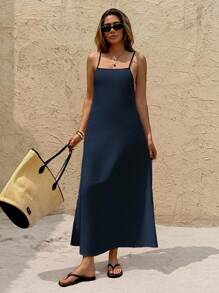 SHEIN Frenchy Women Solid Color Casual Vacation Summer Maxi Cami Dress