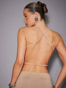 Hauture Sexy Going Out Night Out Party Semi Sheer Nude Tear Drop Crystal Gem Embellished Bodycon Mini Skirt