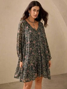 Wildy Conjunto informal bohemio con estampado floral suelto para maestras - Multicolor - Ver 5