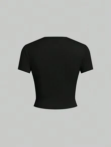 SHEIN EZwear 5 peças/pacote Camisetas Básicas de Manga Curta Slim Fit de Cor Sólida - Azul Marinho - Visão 12