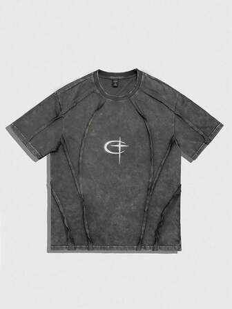 ROMWE Avant T-shirt décontracté à col rond à manches courtes avec imprimé lune pour hommes