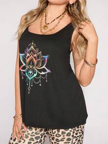 EMERY ROSE 大码休闲简约莲花图案宽松女士背心适合夏季