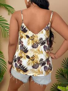 SHEIN VCAY Plus Size Women Leaf Print Camisole Top, Casual Vacation Wear