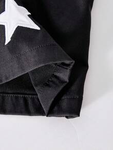 SHEIN Explorewe Tween Boys Casual Street Style Star Elastic Waist Black Pants Fall Winter - Black - View 5