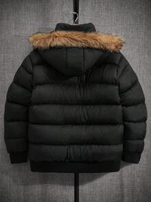 EURMUSE Men High Quality Fur Hooded Regular Winter Coat - Black - View 2