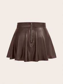 EURMUSE Plus Size Solid Color Loose A-Line Skirt With Back Zipper - Brown - View 2